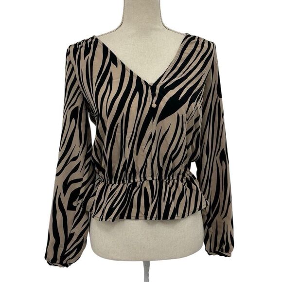 Sanctuary Zebra Print Peplum Top Women's XS V Neck Blouse Y2K Boho Chic Party - Picture 1 of 10